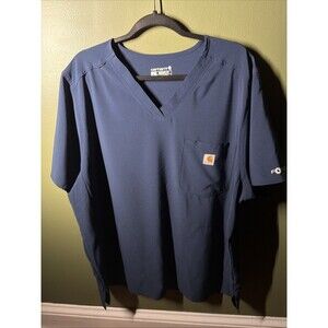 NWOT Carhartt Force Cross-Flex Men's V-Neck Scrub Top Size XL Blue Short Sleeve